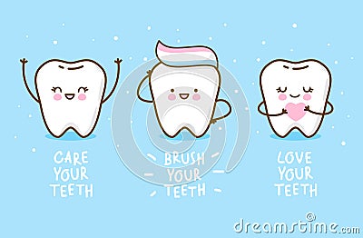 Ð¡ute little teeth on blue Vector Illustration